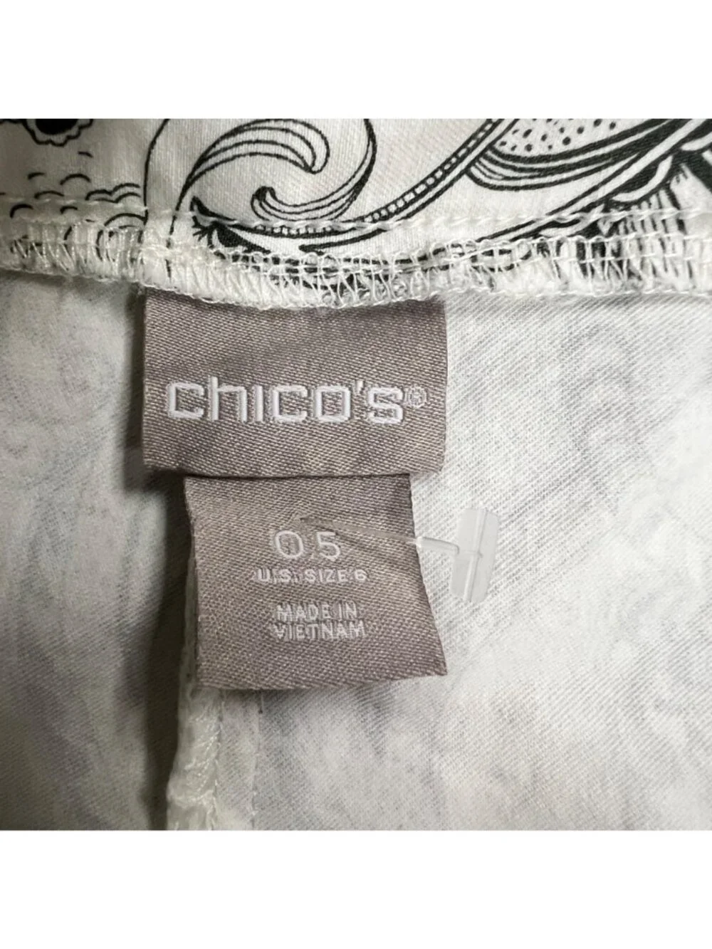 Chico's Womens Paisley Ankle Pants Pull On White/Green Size 6 Pockets